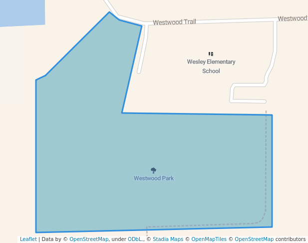 walking in Westwood Park map in Addison