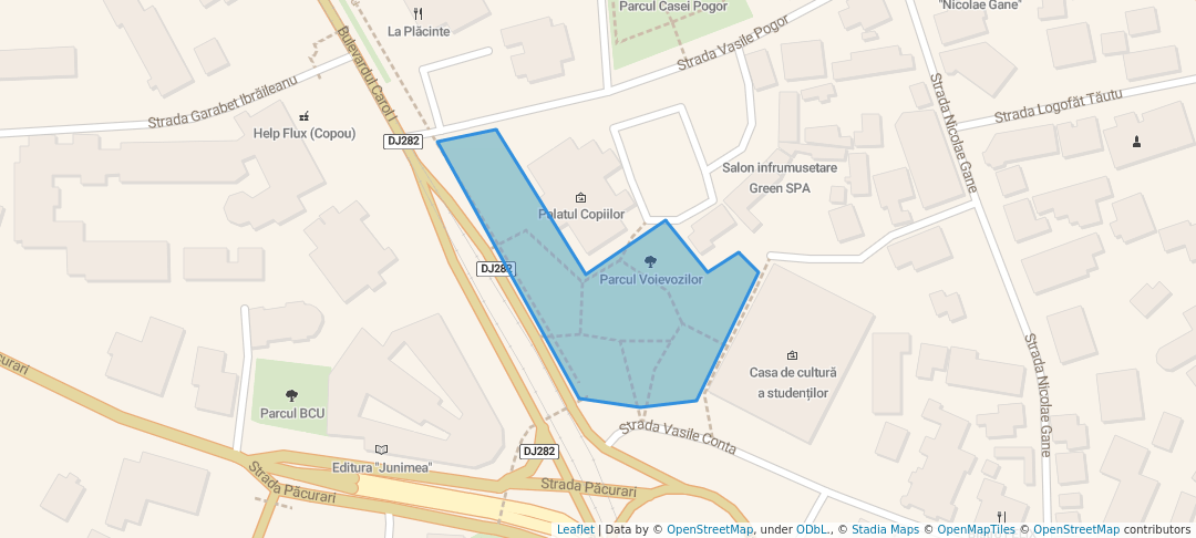 walking in Parcul Voievozilor map in Iași