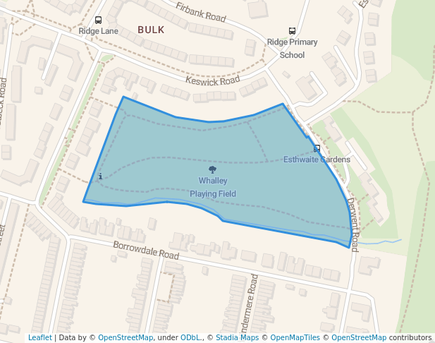 walking in Whalley Playing Field map in Lancaster