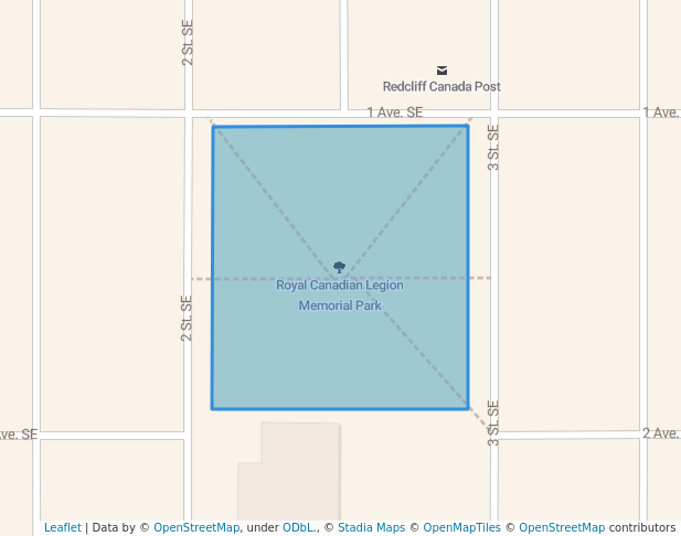 walking in Royal Canadian Legion Memorial Park map in Redcliff