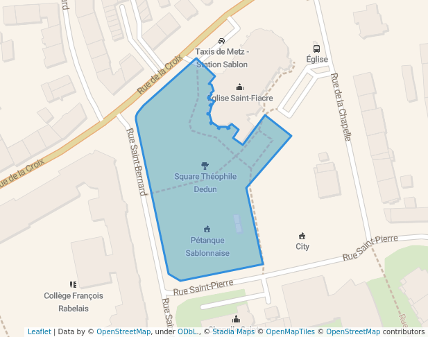 walking in Square Théophile Dedun map in Metz