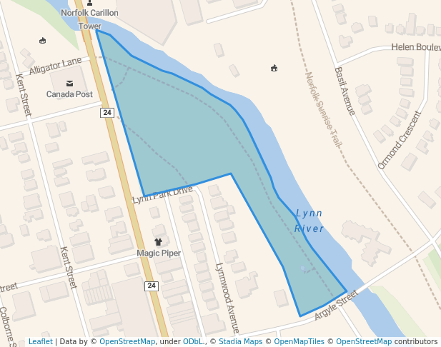 walking in Lynnwood Park map in Simcoe