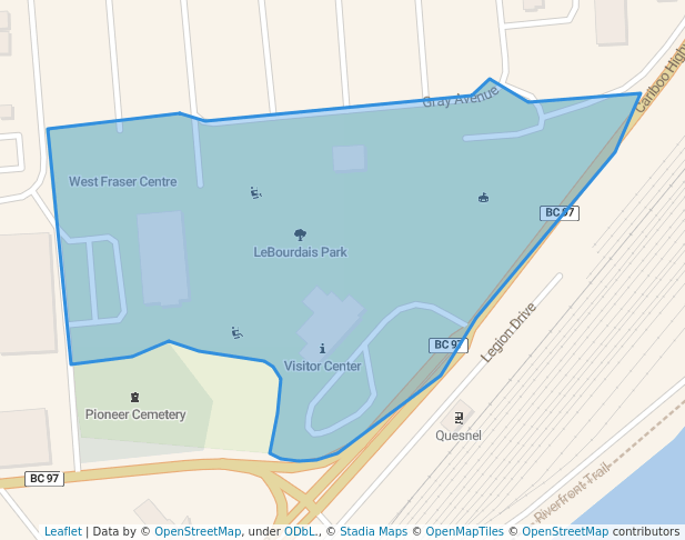 walking in LeBourdais Park map in Quesnel