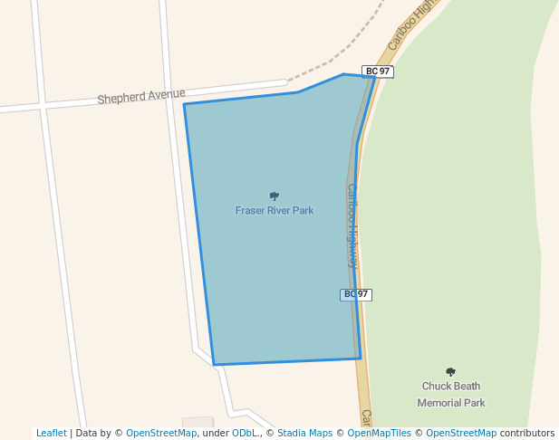 walking in Fraser River Park map in Quesnel