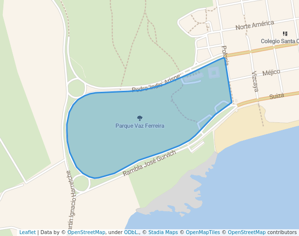 walking in Parque Vaz Ferreira map in Montevideo