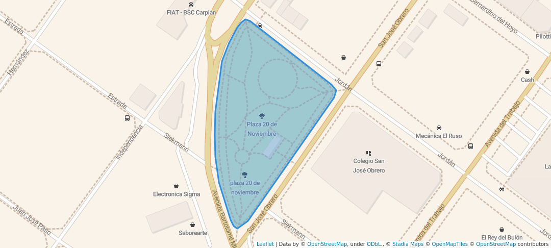 walking in Plaza 20 de Noviembre map in Caleta Olivia