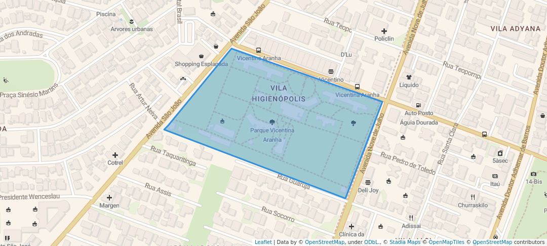walking in Parque Vicentina Aranha map in São José dos Campos