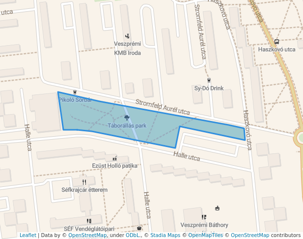 walking in Táborállás park map in Veszprém