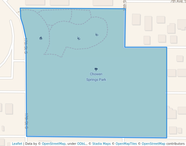 walking in Chowen Springs Park map in Great Falls