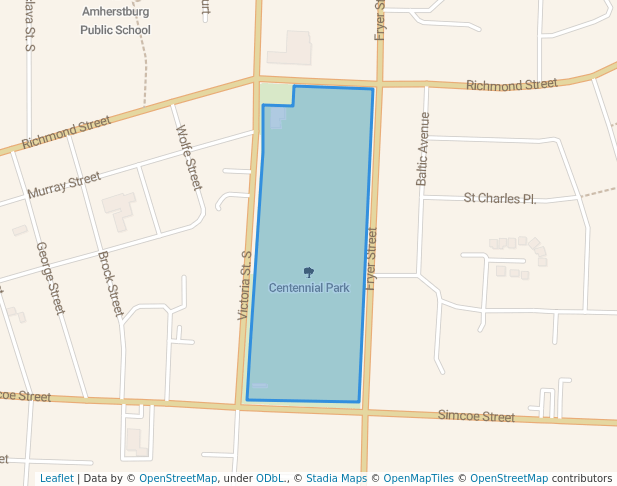 walking in Centennial Park map in Amherstburg