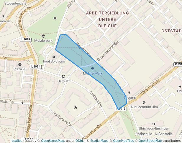 walking in Metzler-Park map in Ulm