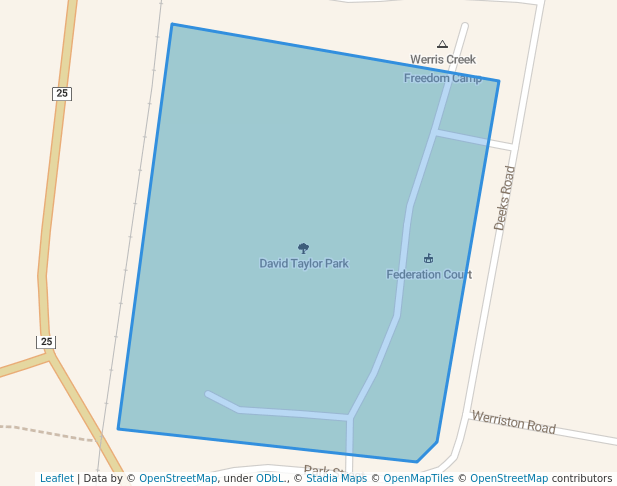 walking in David Taylor Park map in Werris Creek