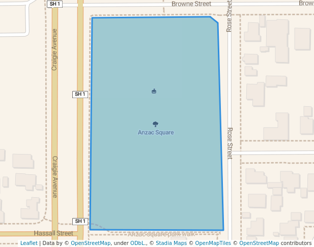 walking in Anzac Square map in Timaru