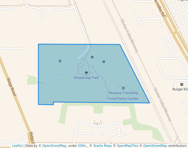 walking in Woodridge Park map in Highland Park