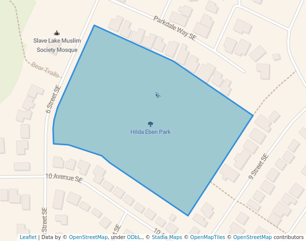 walking in Hilda Eben Park map in Slave Lake