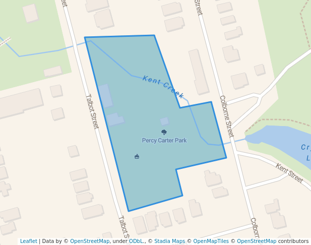 walking in Percy Carter Park map in Simcoe