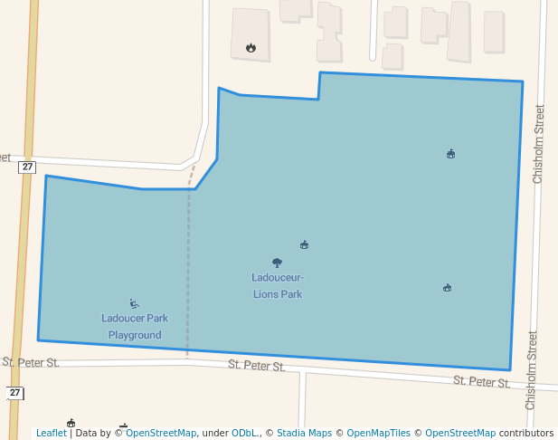 walking in Ladouceur-Lions Park map in Belle River