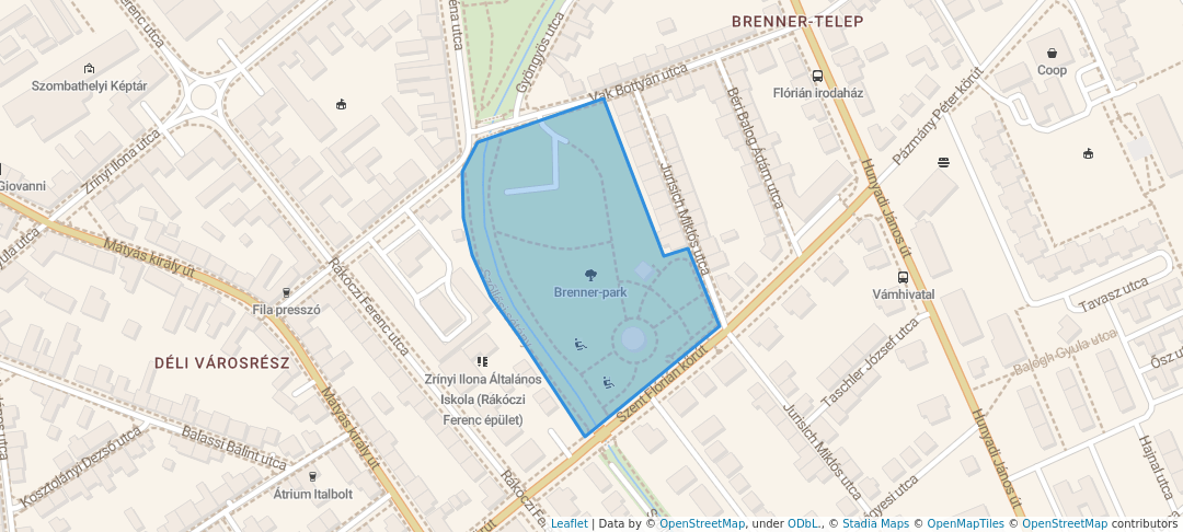walking in Brenner-park map in Szombathely