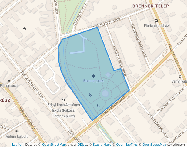 walking in Brenner-park map in Szombathely