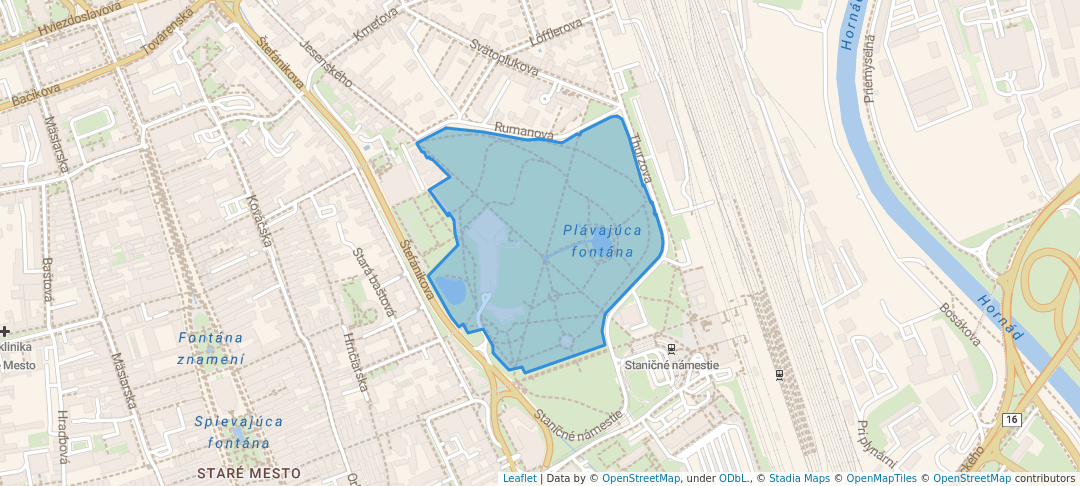 walking in City Park map in Košice