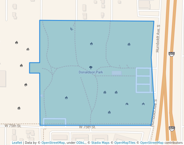walking in Donaldson Park map in Richfield