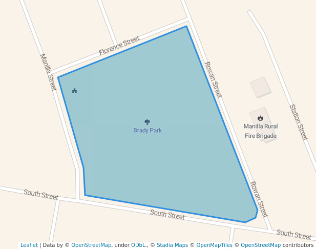 walking in Brady Park map in Manilla