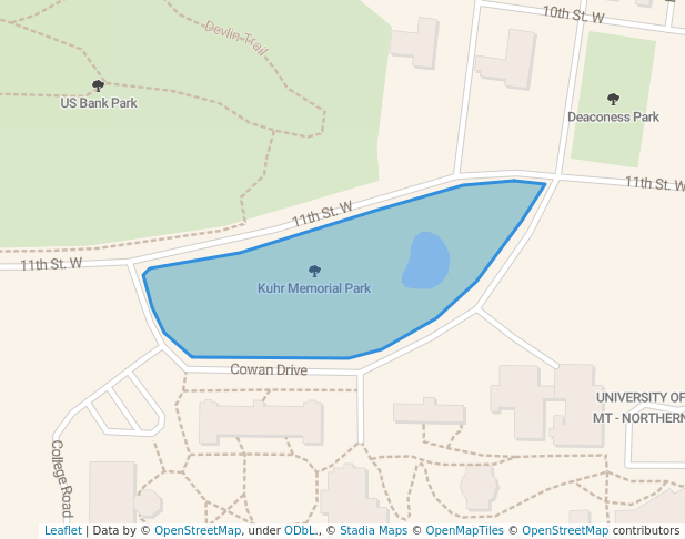 walking in Kuhr Memorial Park map in Havre