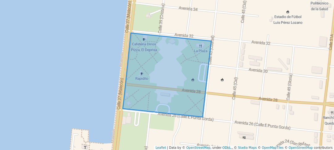 walking in Plaza de Actos map in Cienfuegos