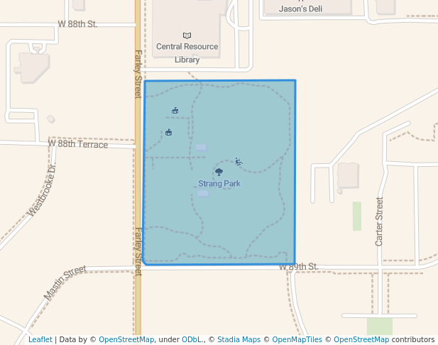 walking in Strang Park map in Overland Park