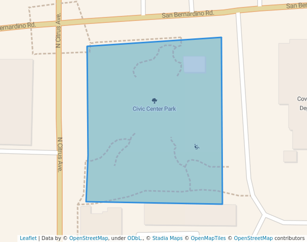 walking in Civic Center Park map in Covina