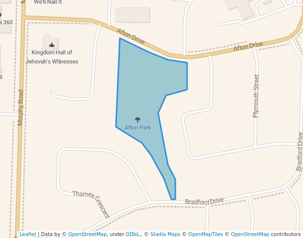 walking in Afton Park map in Sarnia