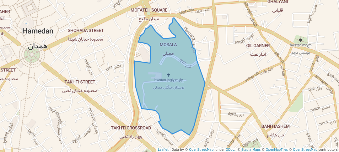 walking in بوستان جنگلی مصلی map in Hamedan