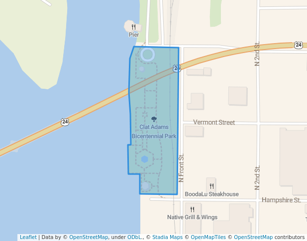 walking in Clat Adams Bicentennial Park map in Quincy