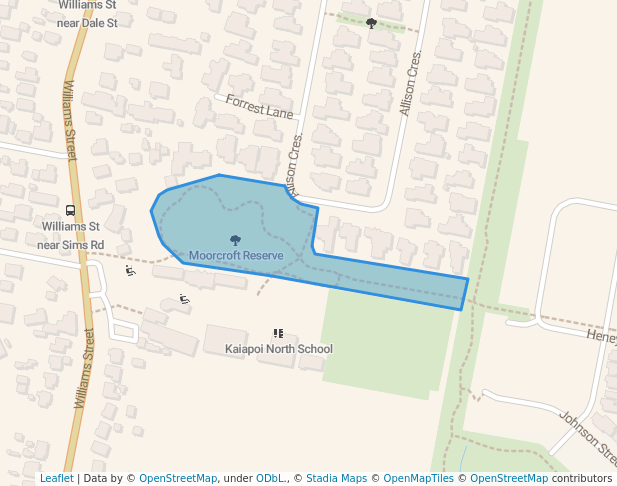 walking in Moorcroft Reserve map in Kaiapoi