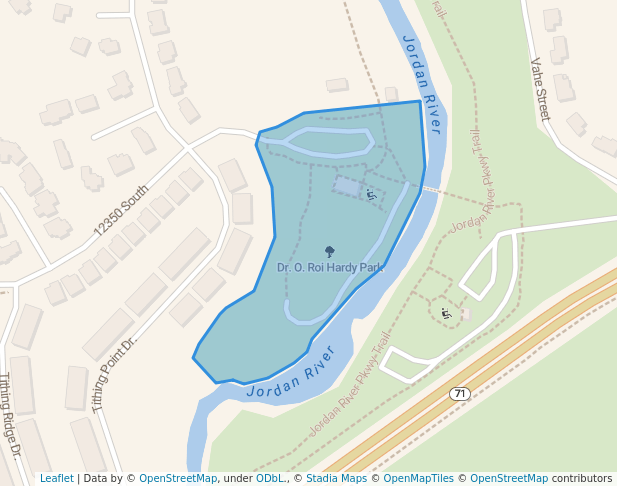 walking in Dr. O. Roi Hardy Park map in Riverton