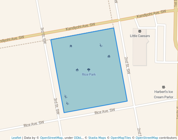 walking in Rice Park map in Willmar