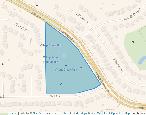 walking in Village Green Park map in Moorhead