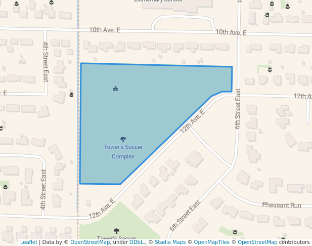 walking in Tower's Soccer Complex map in West Fargo