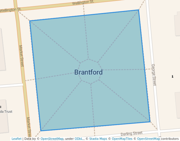 walking in Victoria Square Park map in Brantford