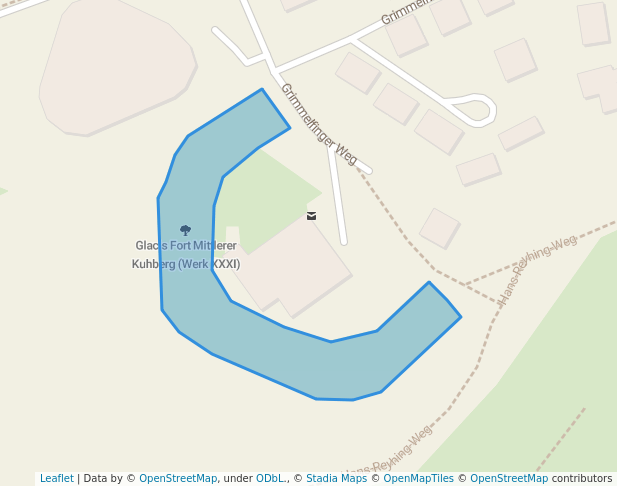 walking in Glacis Fort Mittlerer Kuhberg (Werk XXXI) map in Ulm