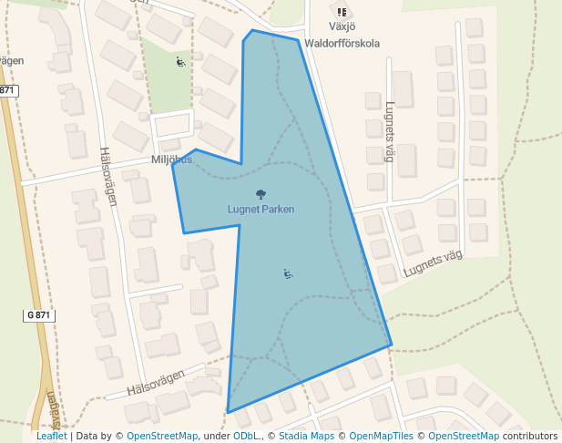 walking in Lugnet Parken map in Växjö
