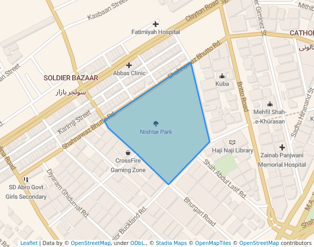 walking in Nishtar Park map in Karachi