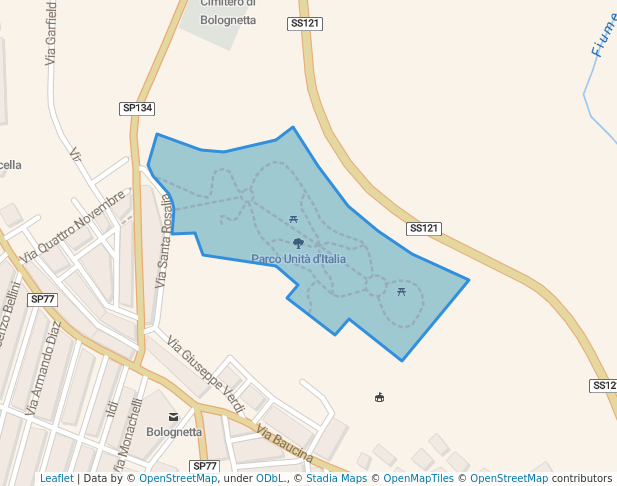 walking in Parco Unità d'Italia map in Bolognetta