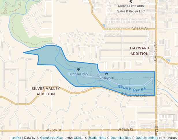 walking in Dunham Park map in Sioux Falls