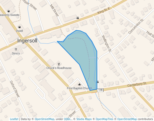 walking in Yvonne Holmes Mott Memorial Park map in Ingersoll