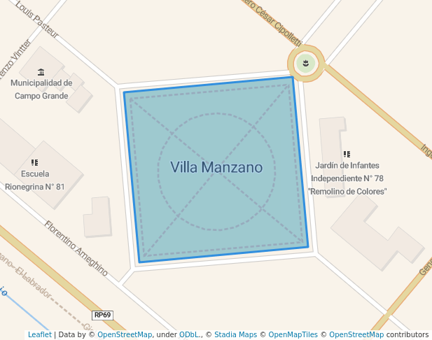 walking in Plaza Independencia map in Villa Manzano