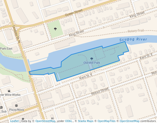 walking in Old Mill Park map in Kawartha Lakes
