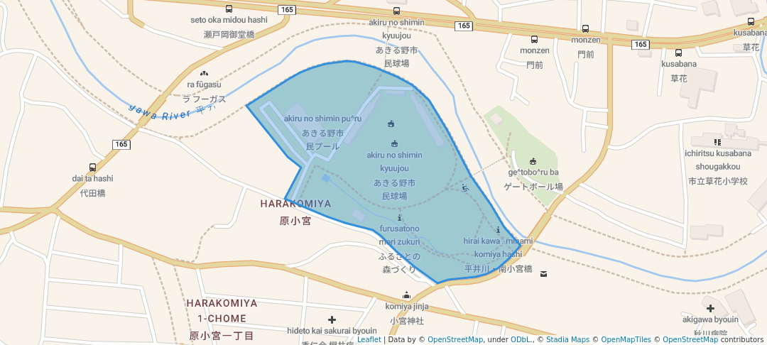 walking in Kusabana Park map in Akiruno