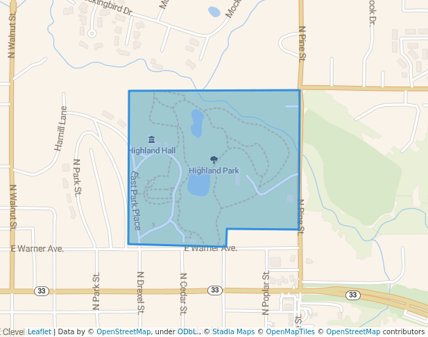 walking in Highland Park map in Guthrie