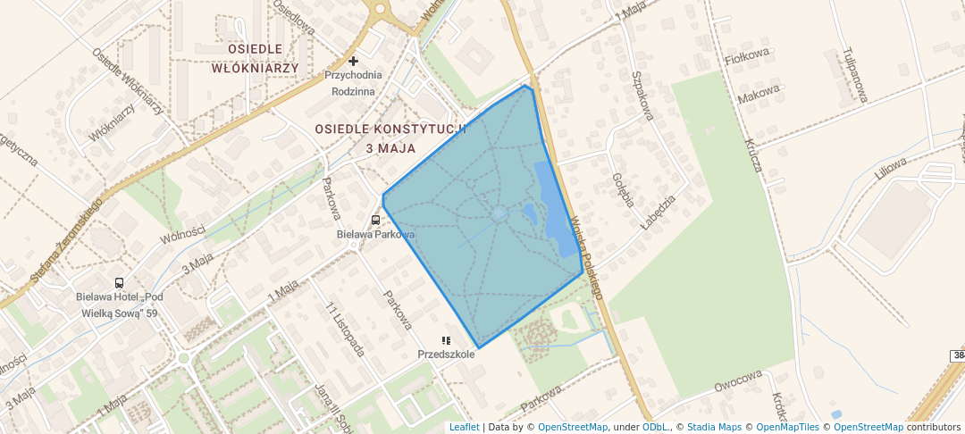 walking in Park Miejski map in Bielawa